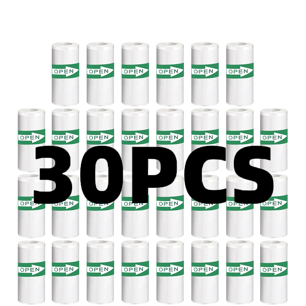 Heat Transfer Vinyl Roll - 30 ม้วน 57*25 มม.กระดาษความร้อนสติกเกอร์สีขาวกล้องพิมพ์เด็กกล้องการพิมพ์กระดาษอุปกรณ์เสริมอะไหล่